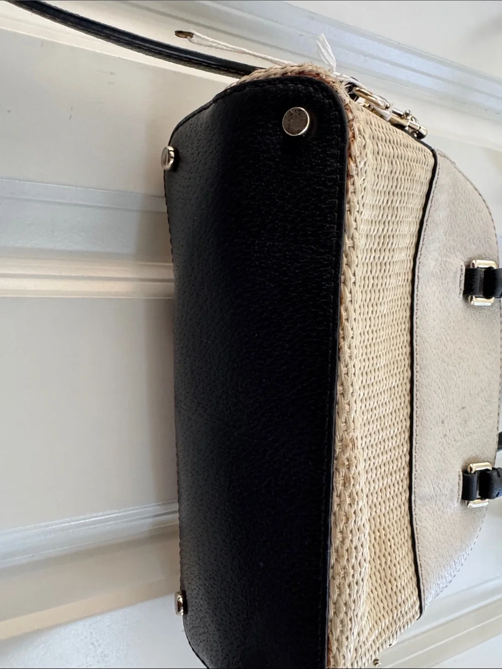 kate spade Cream and Black Textured Satchel with Crossbody Strap - Picture 5 of 10